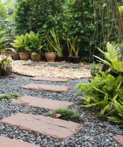 Serene Garden Pathway with Stone Stepping Stones: Houston Landscaping