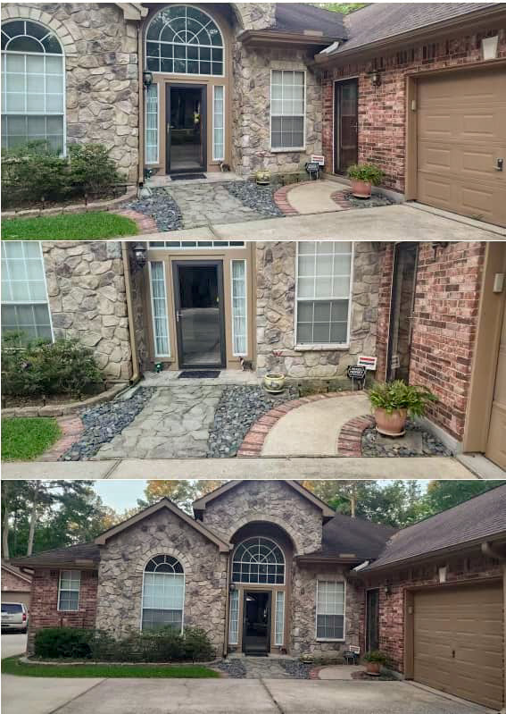 Before and After: Dramatic Front Yard Transformation with Stone Pathway and Landscaping